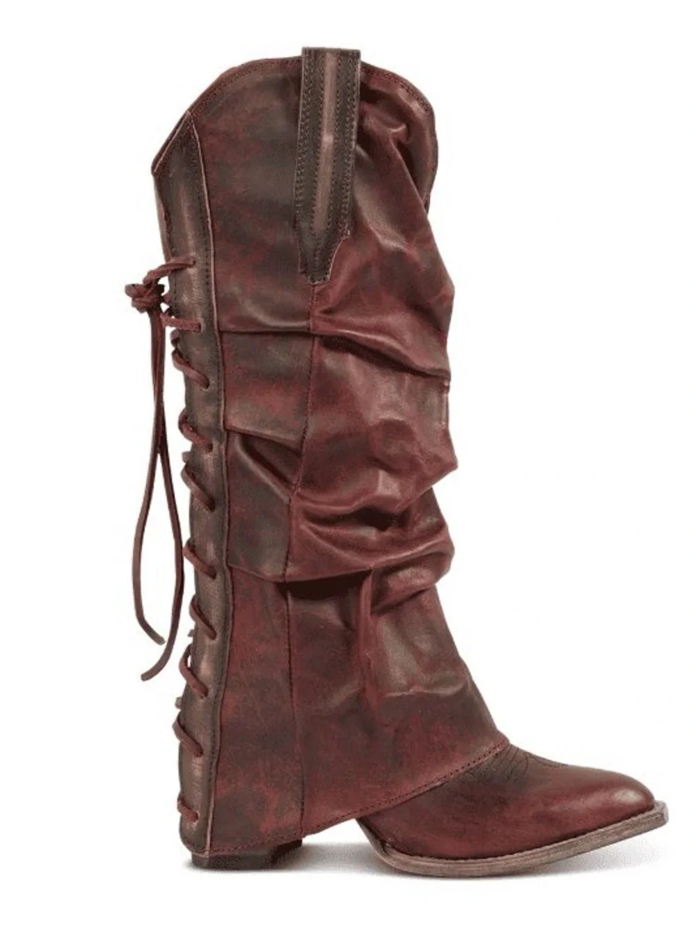 Jules Western Boot in the distressed wine/burgundy